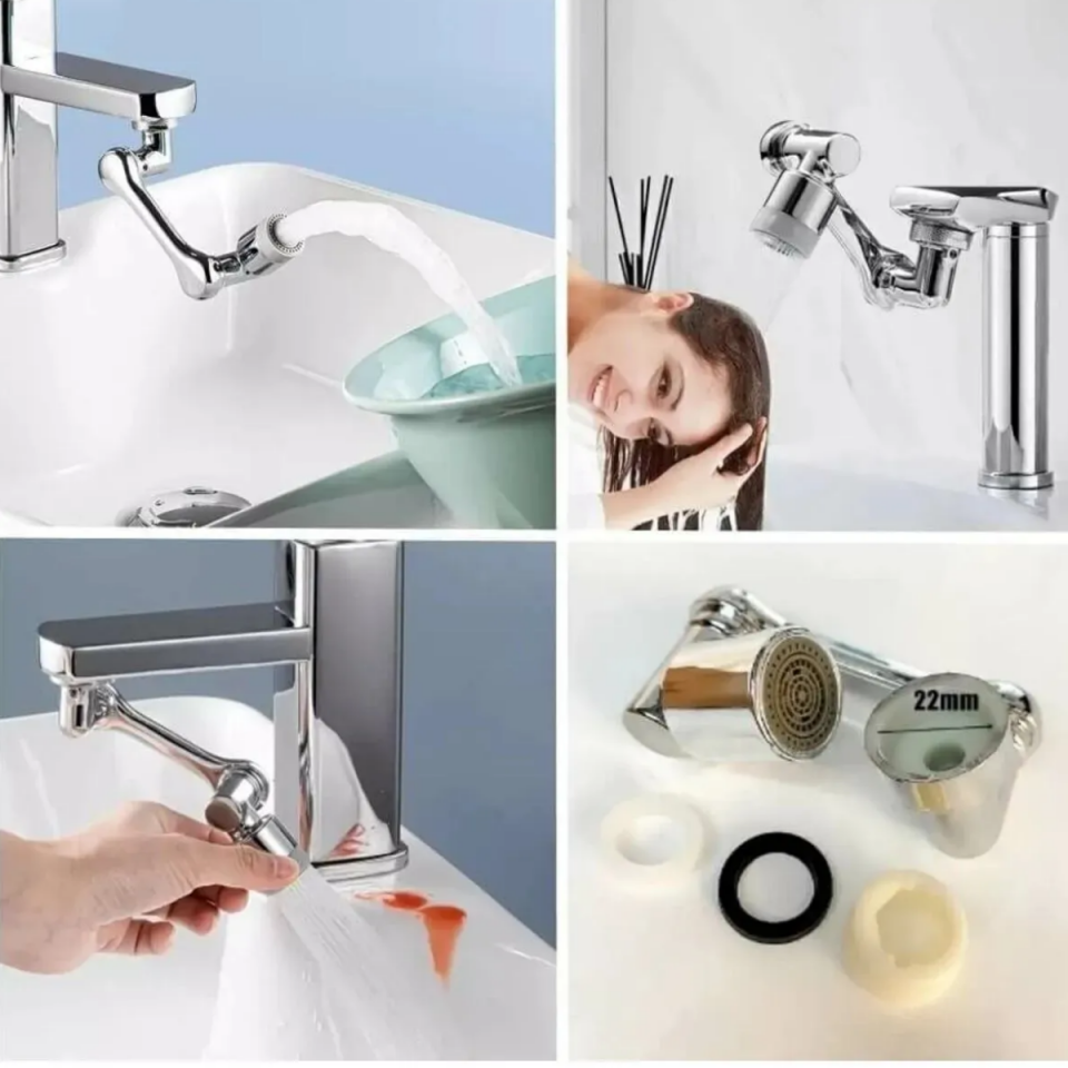 Mucit Home   Krom Tasarruflu 4 Modlu Şelale Ayarlanabilir Musluk Başlığı Eviye Batarya