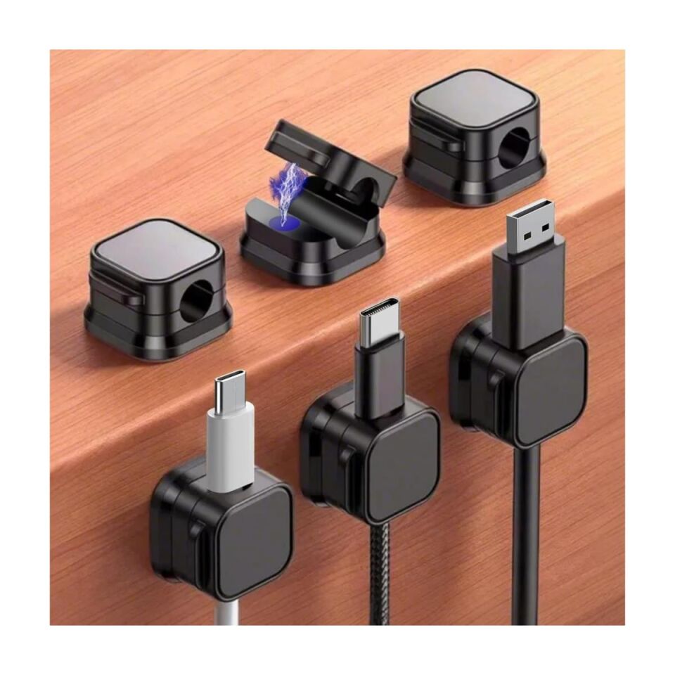 Mucit Home 6 Adet Set Yapışkanlı Manyetik Kapaklı Kablo Düzenleyici Organizer, Ev, Ofis, Kablo Düzenleyici