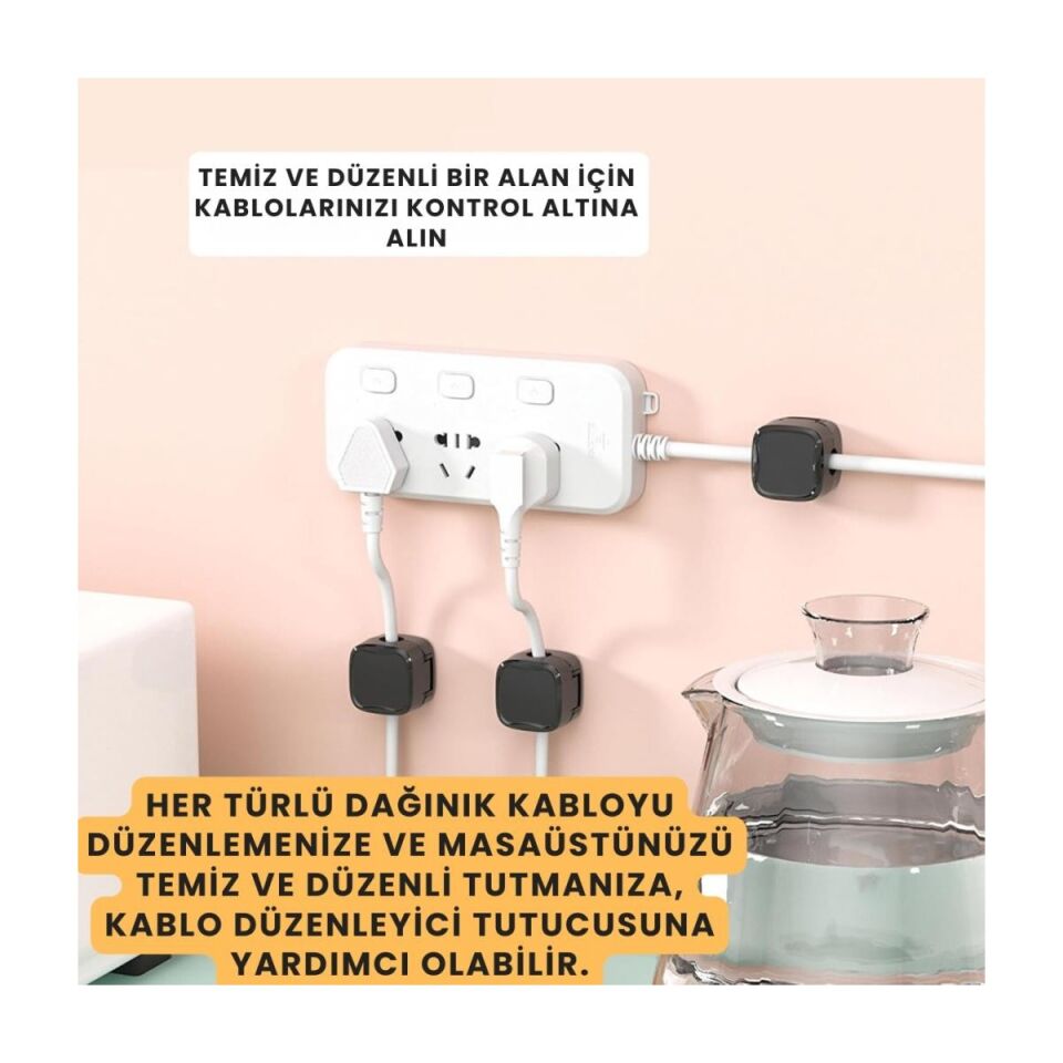 Mucit Home 6 Adet Set Yapışkanlı Manyetik Kapaklı Kablo Düzenleyici Organizer, Ev, Ofis, Kablo Düzenleyici