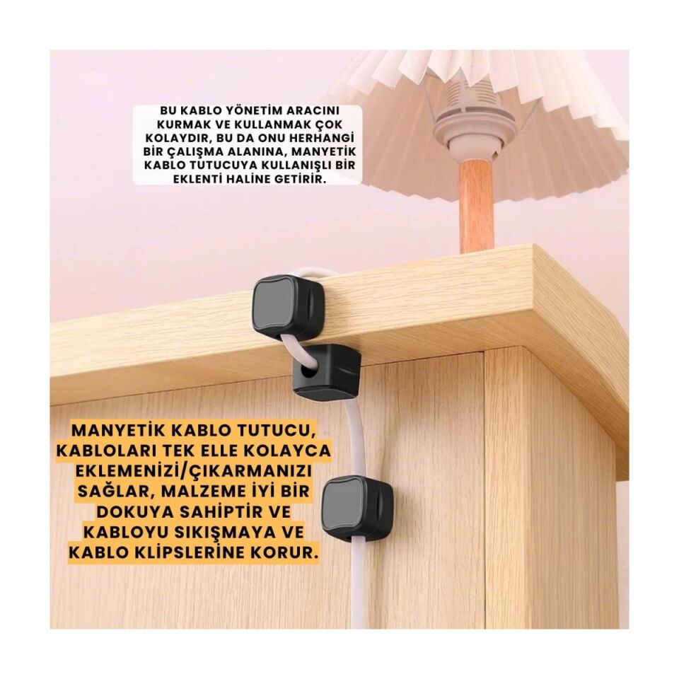 Mucit Home 6 Adet Set Yapışkanlı Manyetik Kapaklı Kablo Düzenleyici Organizer, Ev, Ofis, Kablo Düzenleyici