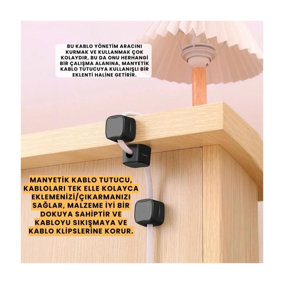 Mucit Home 6 Adet Set Yapışkanlı Manyetik Kapaklı Kablo Düzenleyici Organizer, Ev, Ofis, Kablo Düzenleyici