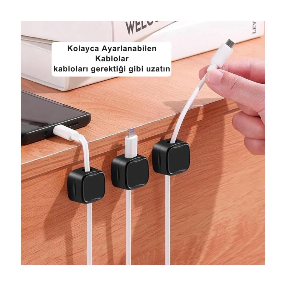 Mucit Home 6 Adet Set Yapışkanlı Manyetik Kapaklı Kablo Düzenleyici Organizer, Ev, Ofis, Kablo Düzenleyici