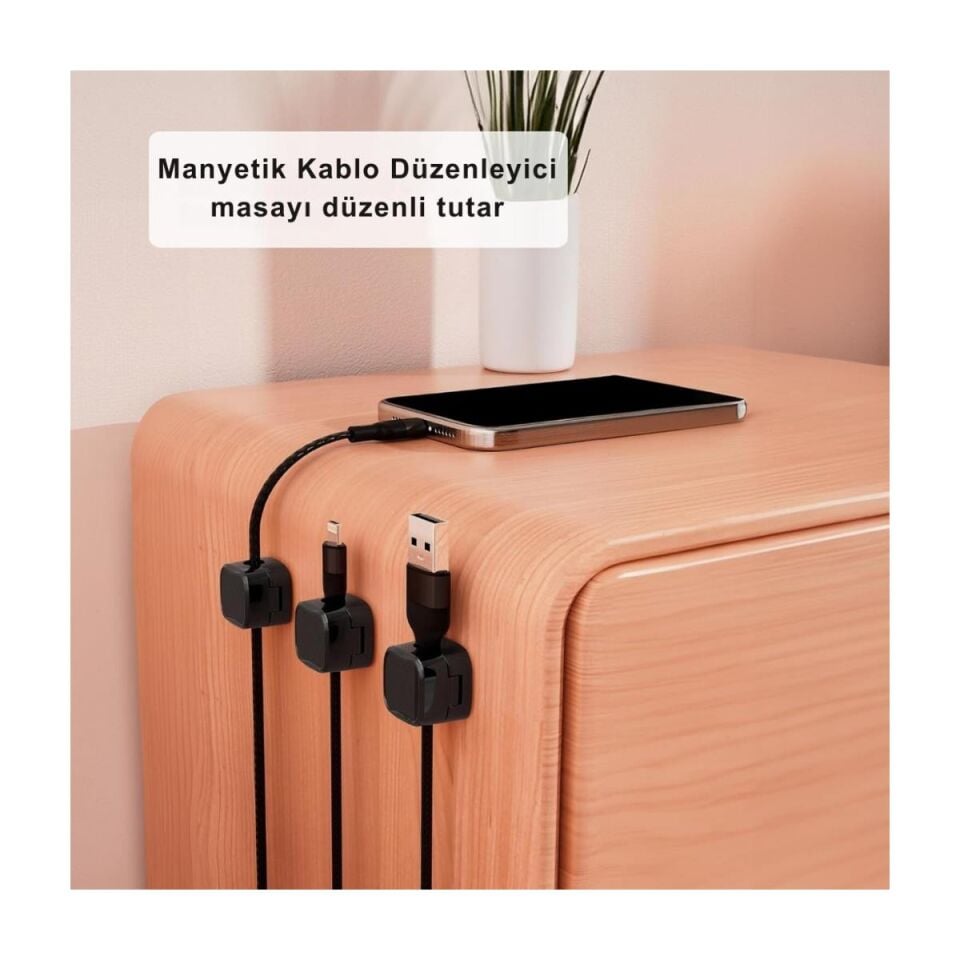 Mucit Home 6 Adet Set Yapışkanlı Manyetik Kapaklı Kablo Düzenleyici Organizer, Ev, Ofis, Kablo Düzenleyici