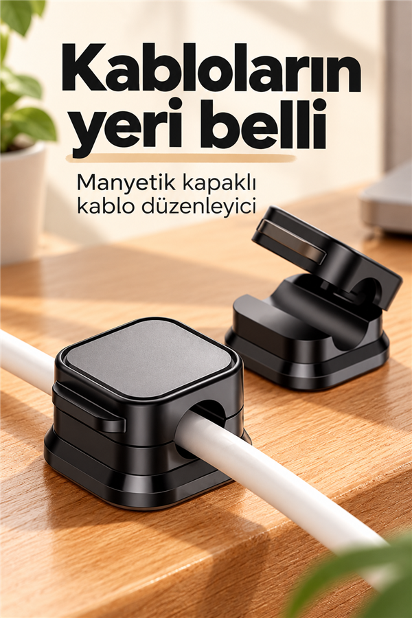 Mucit Home 6 Adet Set Yapışkanlı Manyetik Kapaklı Kablo Düzenleyici Organizer, Ev, Ofis, Kablo Düzenleyici