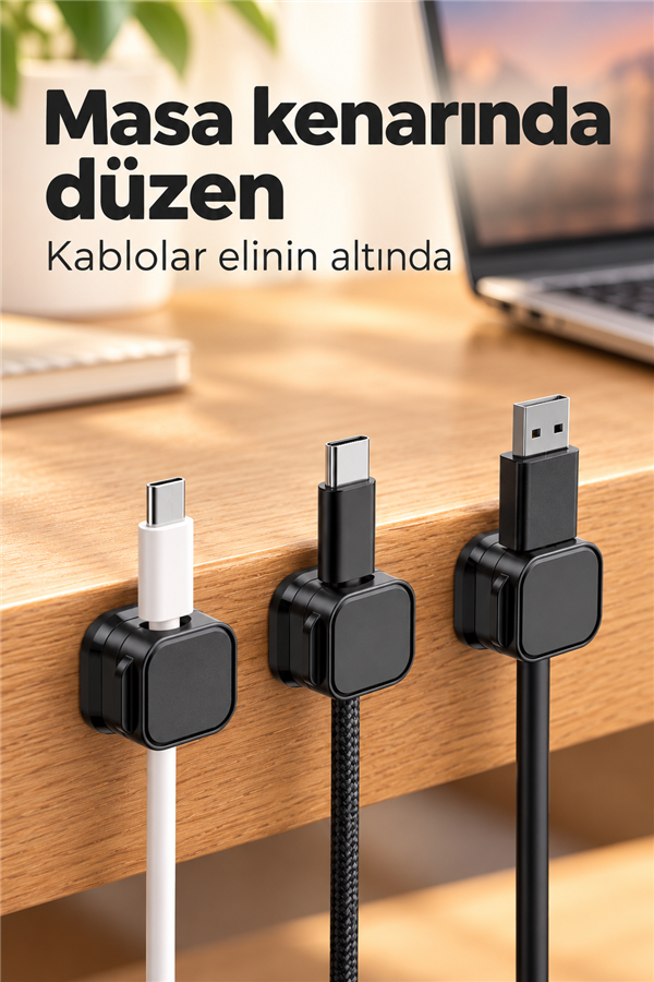 Mucit Home 6 Adet Set Yapışkanlı Manyetik Kapaklı Kablo Düzenleyici Organizer, Ev, Ofis, Kablo Düzenleyici