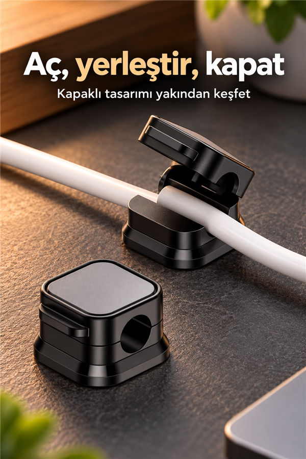 Mucit Home 6 Adet Set Yapışkanlı Manyetik Kapaklı Kablo Düzenleyici Organizer, Ev, Ofis, Kablo Düzenleyici