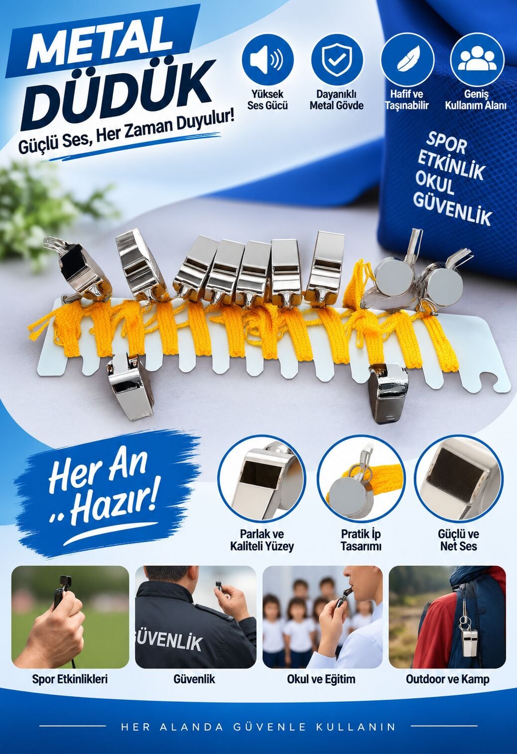 Mucit Home 2 Adet Metal Düdük Deprem Hakem Antrenör Halısaha Nöbet Ikaz Düdüğü