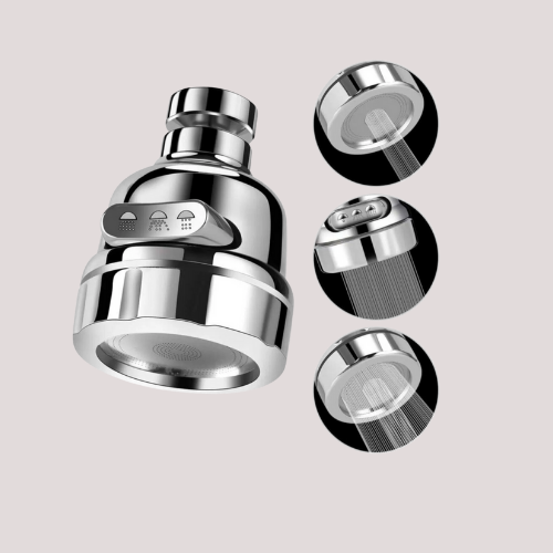 Mucit Home   Krom 3 Fonksiyonlu Mutfak Lavabo Başlığı 360 Derece Döner Musluk Ucu Tasarruflu