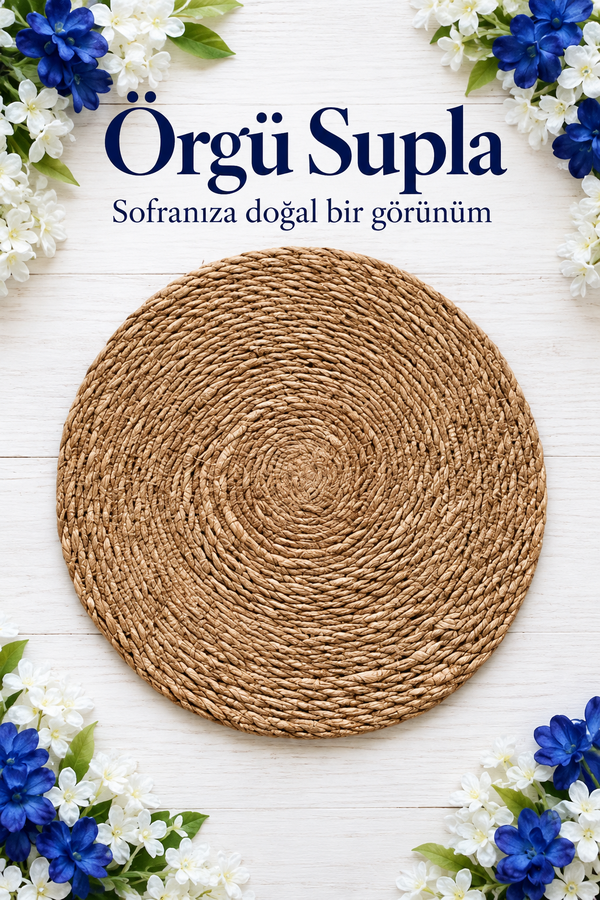 Mucit Home Yuvarlak Hasır İp Supla Amerikan Servis Tabak Altlığı Doğal Görünümlü Dekoratif Sofra Sunum Matı