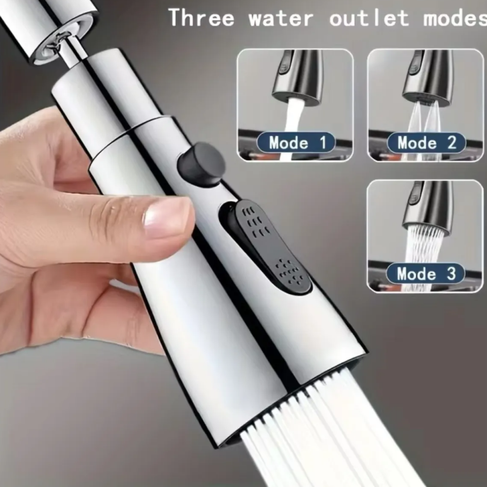 Mucit Home  Krom 3 Fonksiyonlu Tasarruflu 360 Derece Döner Musluk Lavabo Başlığı Mutfak Bataryası Musluk Başlığı