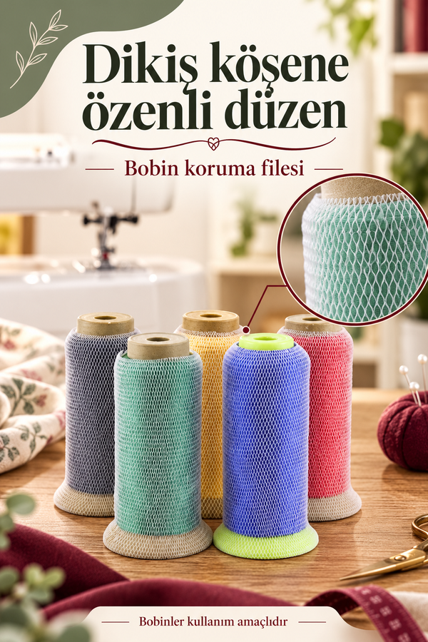 Mucit Home Dikiş İpi Dantel & Oya İpleri İçin Bobin Koruma Filesi 20 adet – Bobinlere Uyumlu
