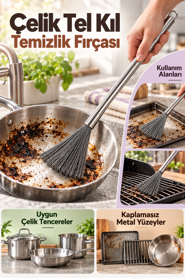 Mucit Home Paslanmaz Çelik Yeni Nesil Tel Kıl Tencere Tava  Fırın Temizleme Bulaşık Fırçası