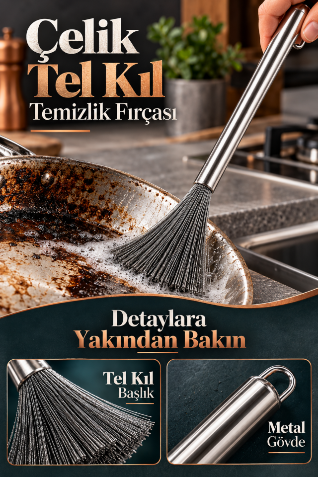 Mucit Home Paslanmaz Çelik Yeni Nesil Tel Kıl Tencere Tava  Fırın Temizleme Bulaşık Fırçası