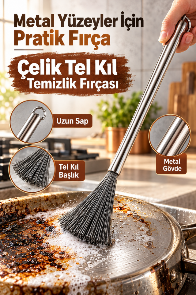 Mucit Home Paslanmaz Çelik Yeni Nesil Tel Kıl Tencere Tava  Fırın Temizleme Bulaşık Fırçası