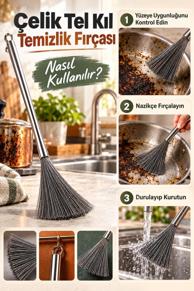 Mucit Home Paslanmaz Çelik Yeni Nesil Tel Kıl Tencere Tava  Fırın Temizleme Bulaşık Fırçası