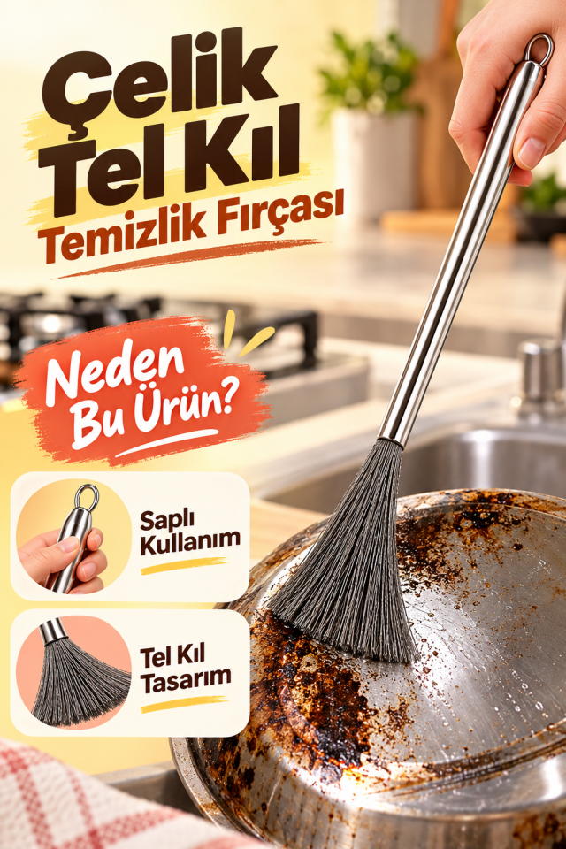 Mucit Home Paslanmaz Çelik Yeni Nesil Tel Kıl Tencere Tava  Fırın Temizleme Bulaşık Fırçası