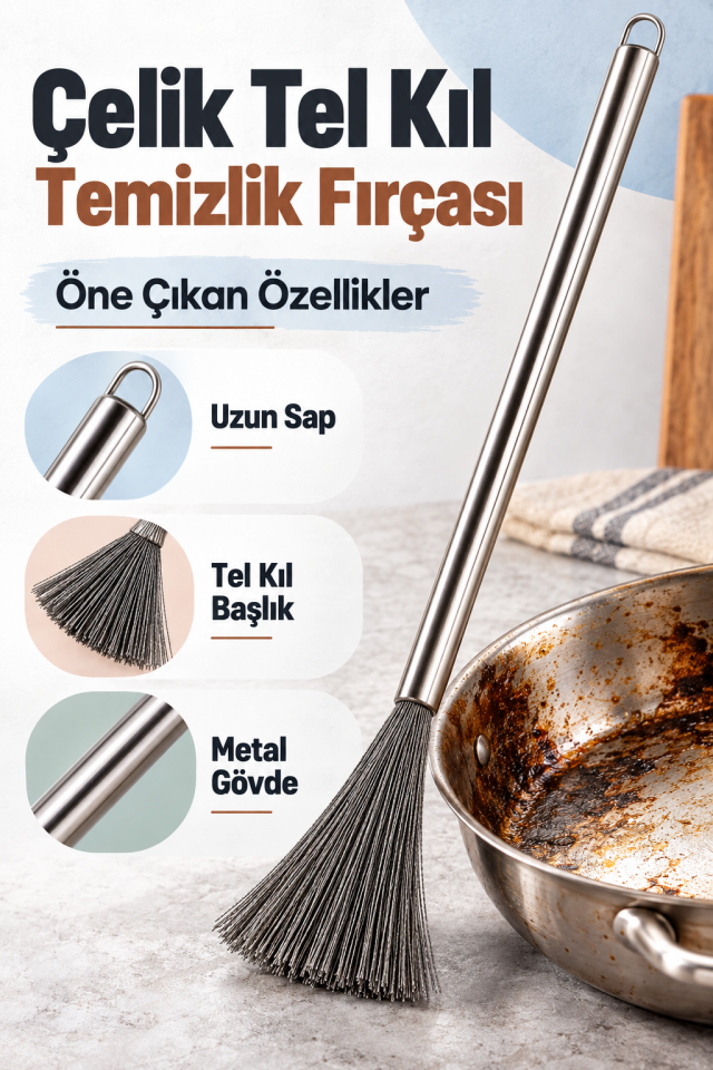 Mucit Home Paslanmaz Çelik Yeni Nesil Tel Kıl Tencere Tava  Fırın Temizleme Bulaşık Fırçası