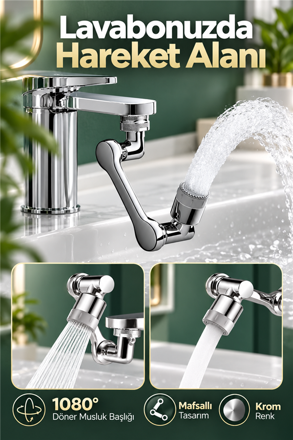 Mucit Home   1080 Derece Dönebilen 2 Modlu Mutfak Musluk Başlığı Banyo Musluk Ucu Evrensel Fonksiyonlu Başlık