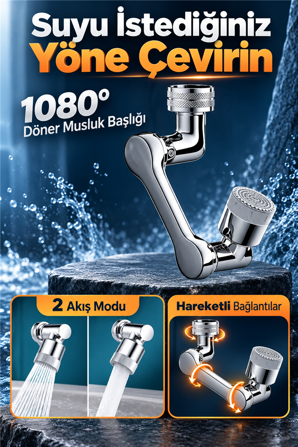Mucit Home   1080 Derece Dönebilen 2 Modlu Mutfak Musluk Başlığı Banyo Musluk Ucu Evrensel Fonksiyonlu Başlık