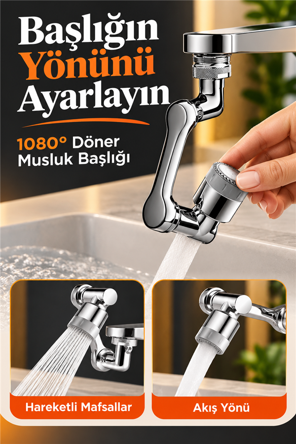 Mucit Home   1080 Derece Dönebilen 2 Modlu Mutfak Musluk Başlığı Banyo Musluk Ucu Evrensel Fonksiyonlu Başlık
