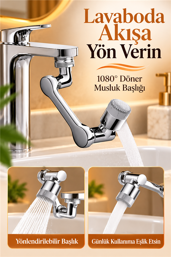 Mucit Home   1080 Derece Dönebilen 2 Modlu Mutfak Musluk Başlığı Banyo Musluk Ucu Evrensel Fonksiyonlu Başlık