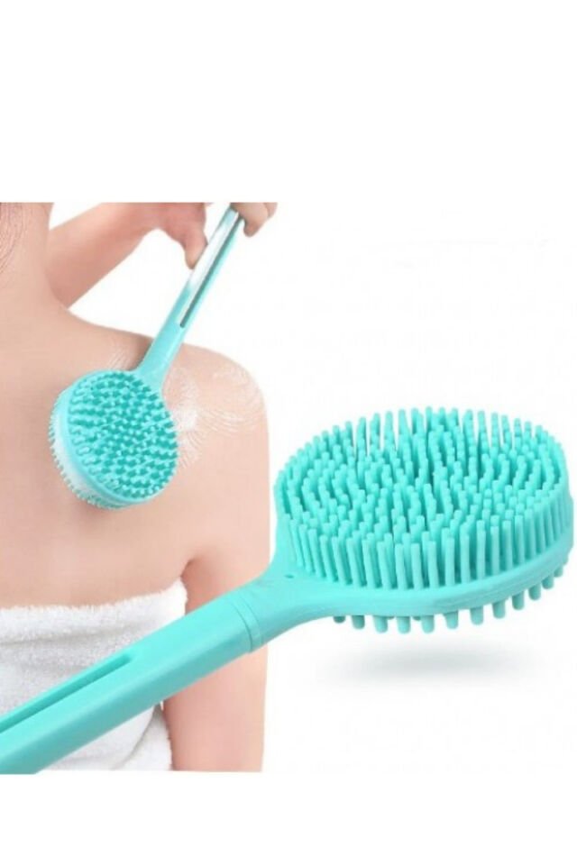 Mucit Home Çift Taraflı Silikon Uzun Saplı Banyo Fırçası – Sırt & Vücut Temizleme, Masaj Etkili Duş Fırçası