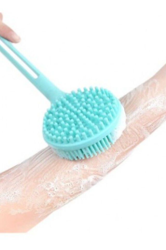 Mucit Home Çift Taraflı Silikon Uzun Saplı Banyo Fırçası – Sırt & Vücut Temizleme, Masaj Etkili Duş Fırçası