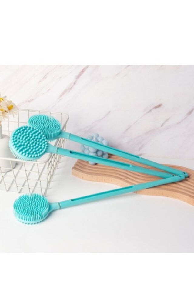 Mucit Home Çift Taraflı Silikon Uzun Saplı Banyo Fırçası – Sırt & Vücut Temizleme, Masaj Etkili Duş Fırçası