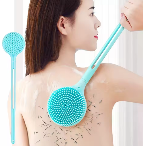 Mucit Home Çift Taraflı Silikon Uzun Saplı Banyo Fırçası – Sırt & Vücut Temizleme, Masaj Etkili Duş Fırçası