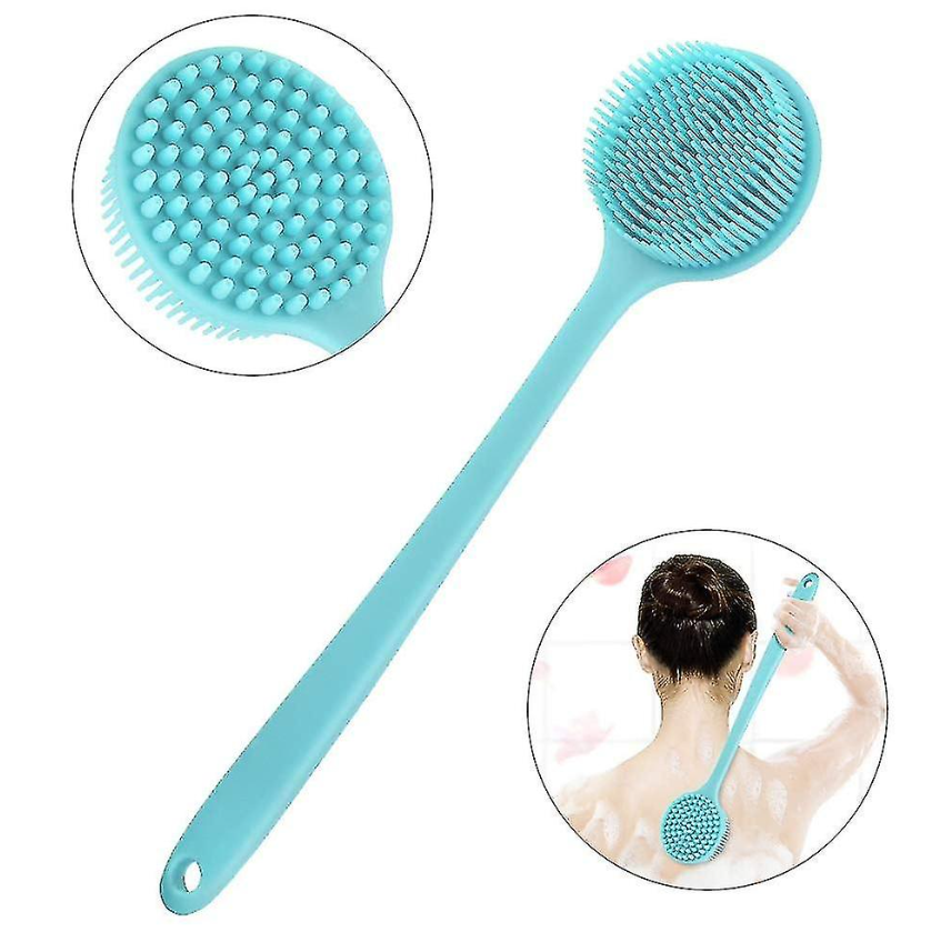 Mucit Home Çift Taraflı Silikon Uzun Saplı Banyo Fırçası – Sırt & Vücut Temizleme, Masaj Etkili Duş Fırçası