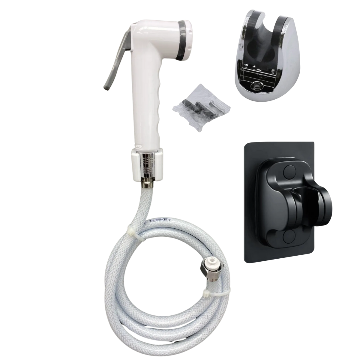 Mucit Home   Beyaz  Tabancalı Taharetmatik Musluk Seti Spiral Hortumlu  2  Adet  Masfallı