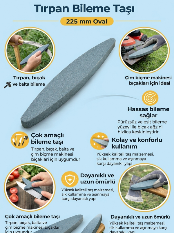Mucit Home  Oval Bileme Taşı Bıçak ve Tırpan Bileme Taşı