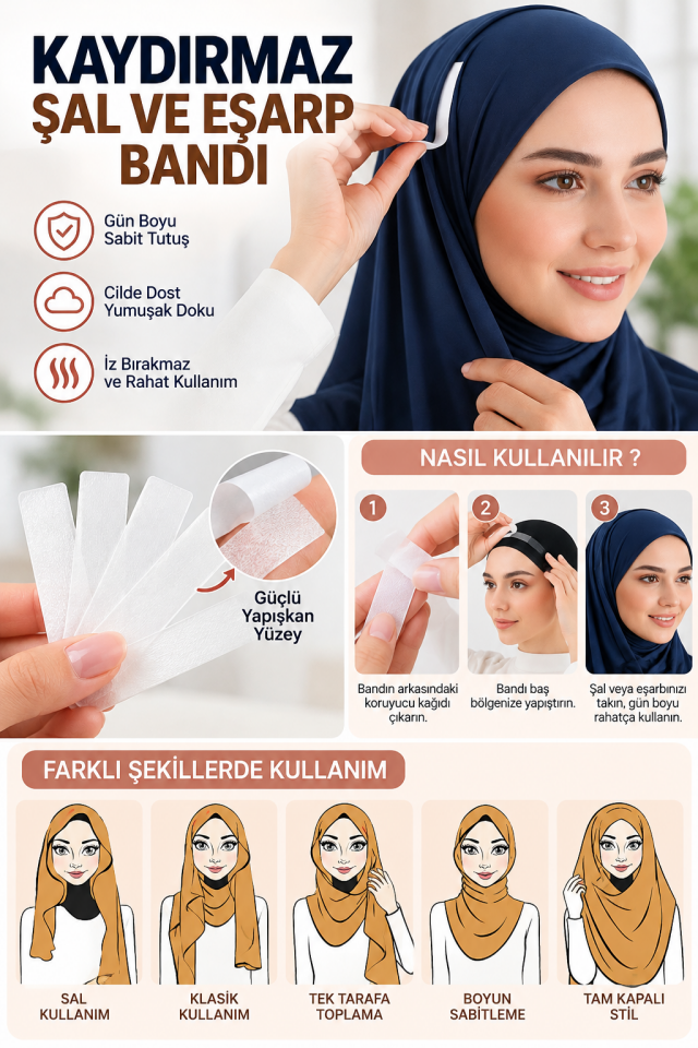 Mucit Home Eşarp Kaydırmaz Bant 36 Adet Eşarp Şal Sabitleme Bandı Çift Taraflı Sabitleyici