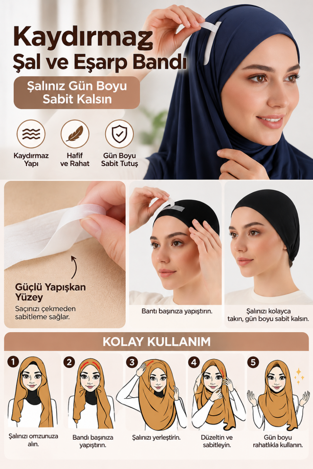 Mucit Home Eşarp Kaydırmaz Bant 36 Adet Eşarp Şal Sabitleme Bandı Çift Taraflı Sabitleyici