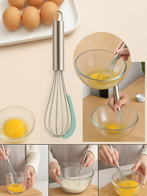 Mucit Home Silikon Sıyırmalı Kek Puding Çırpma Teli Paslanmaz Çelik Renkli