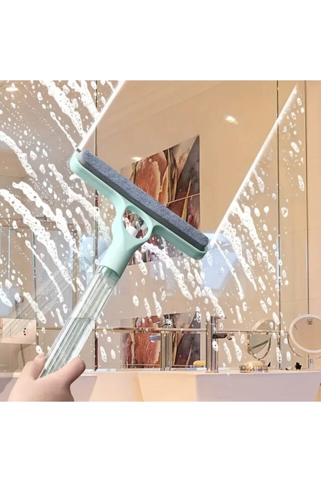Mucit Home 4’ü 1 Arada Çift Taraflı Çok Amaçlı Cam Temizleme Kazıyıcı ve Silme Fırçası–Sprey Şişeli