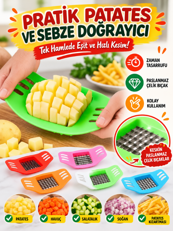 Mucit Home Kızartmalık Parmak Patates Doğrayıcı Elma Dilimleyici Bıçak Aparat Sebze Kesme Aleti