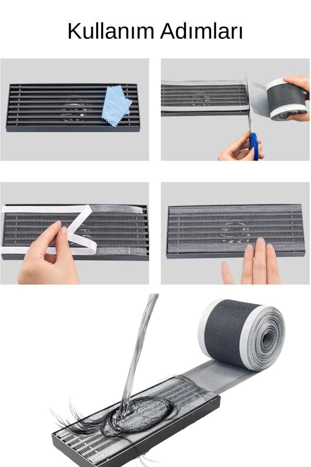 Mucit Home 10 Cm 4 Metre Çok Amaçlı Gider Süzgeci Sineklik Tamir Kiti Saç Kıl Tüy Tutucu