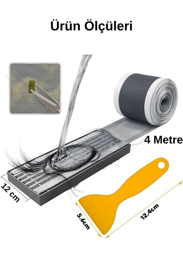 Mucit Home 10 Cm 4 Metre Çok Amaçlı Gider Süzgeci Sineklik Tamir Kiti Saç Kıl Tüy Tutucu