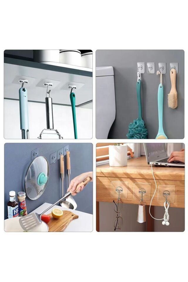 Mucit Home 10Lu Paket- Pratik Çok Amaçlı Güçlü Şeffaf Duvar Askısı Yapışkan Mutfak Banyo Askı