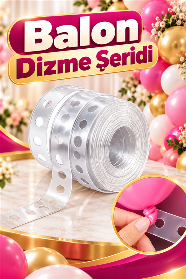 Mucit Home 2 Adet Balon Zinciri 5 Metre Balon Kemeri Yapma Şerit Aparatı, Doğum Günü, Nişan, Düğün ve Parti Süsleme