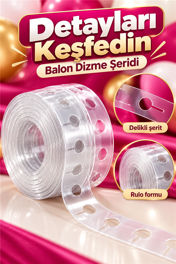 Mucit Home 2 Adet Balon Zinciri 5 Metre Balon Kemeri Yapma Şerit Aparatı, Doğum Günü, Nişan, Düğün ve Parti Süsleme