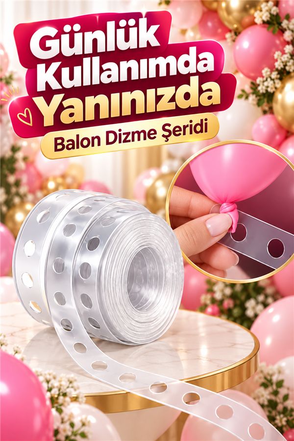 Mucit Home 2 Adet Balon Zinciri 5 Metre Balon Kemeri Yapma Şerit Aparatı, Doğum Günü, Nişan, Düğün ve Parti Süsleme