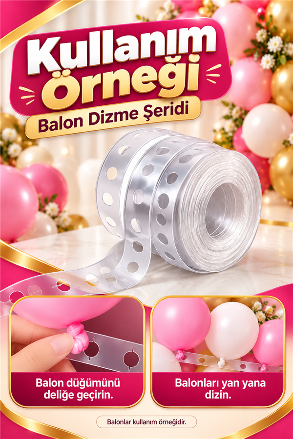 Mucit Home 2 Adet Balon Zinciri 5 Metre Balon Kemeri Yapma Şerit Aparatı, Doğum Günü, Nişan, Düğün ve Parti Süsleme