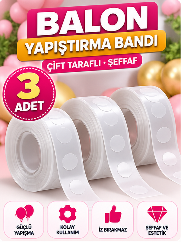 Mucit Home Çift Taraflı Yapışkan Balon Yapıştırma Bandı Sticker Damla Modeli Ve Uçan Balon Aparatı Yapıştırıcı