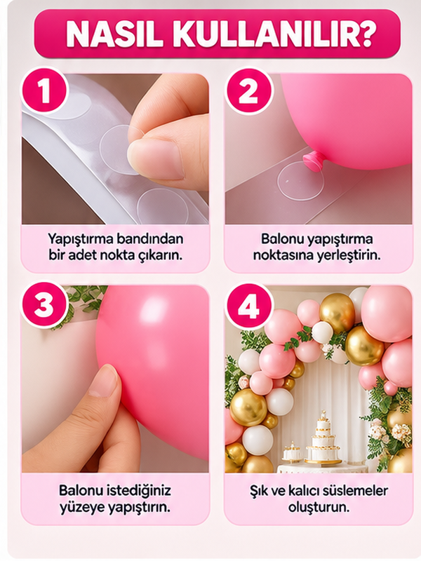 Mucit Home Çift Taraflı Yapışkan Balon Yapıştırma Bandı Sticker Damla Modeli Ve Uçan Balon Aparatı Yapıştırıcı