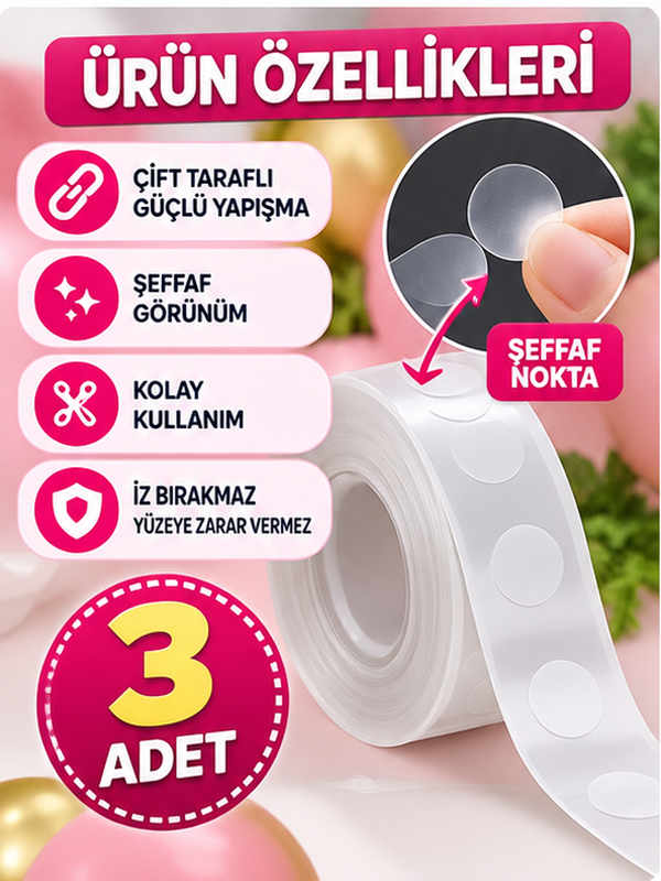 Mucit Home Çift Taraflı Yapışkan Balon Yapıştırma Bandı Sticker Damla Modeli Ve Uçan Balon Aparatı Yapıştırıcı