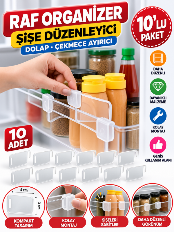 Mucit Home Buzdolabı Raf Organizer Şeffaf Şişe Düzenleyici 10 ADET Dolap Çekmece Ayırıcı Organizer