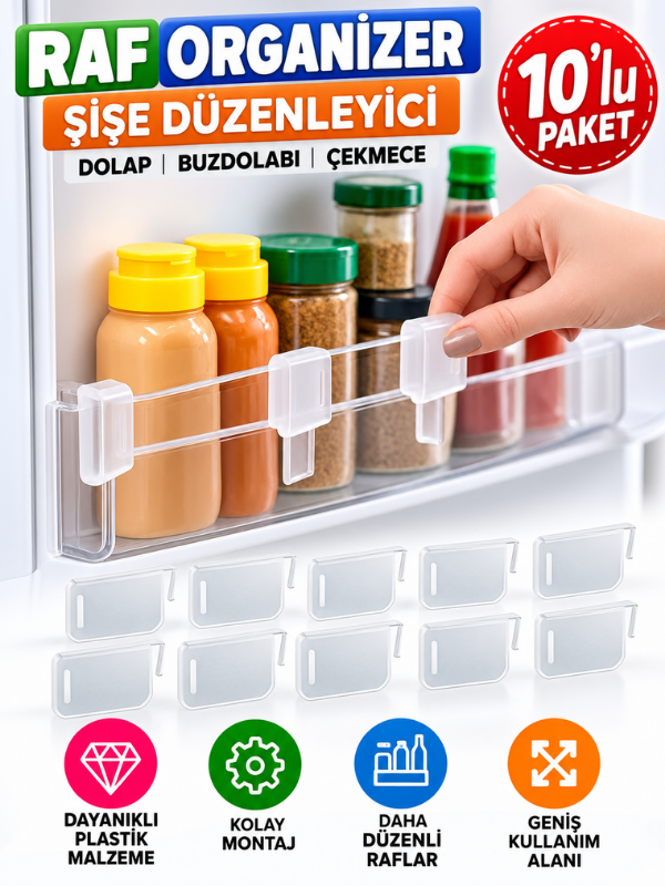 Mucit Home Buzdolabı Raf Organizer Şeffaf Şişe Düzenleyici 10 ADET Dolap Çekmece Ayırıcı Organizer