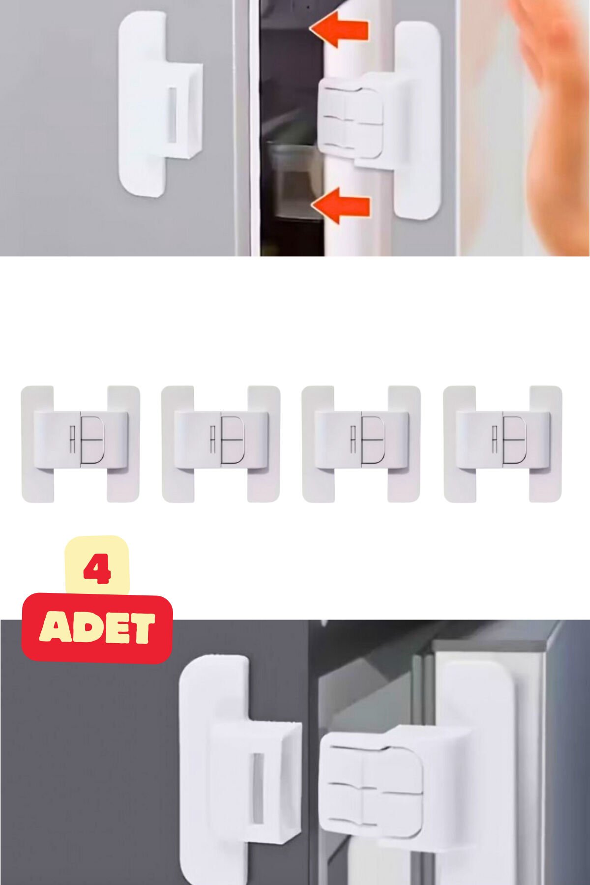 Mucit Home 4 Adet Çocuk Kilidi Buzdolabı Mobilya Çekmece Dolap Kapağı Güvenlik Koruma Kilit